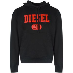 Diesel Heren 1978 Logo Hoodie (Zwart/Rood)