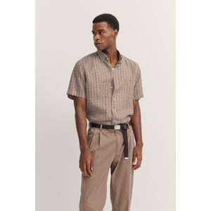 Bugatti - Overhemd - Cognac - Korte Mouwen - Van Linnen - MODERN FIT