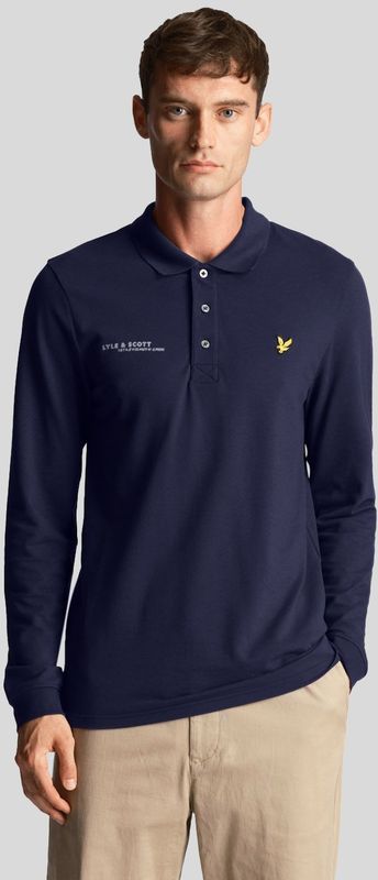 Lyle & Scott - Polo - Blauw - Katoen - Lange Mouwen - Coördinaatprint