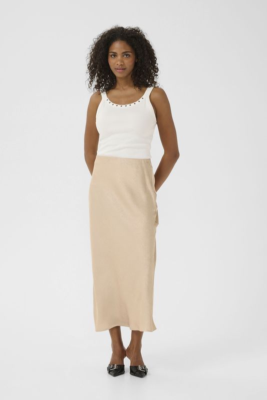 Kaffe - Plooirok - Beige - Midi - Polyester