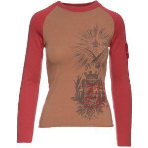 Top met beige en donkerrode print en borduursel