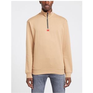 Men's Hugo Boss Relaxed-Fit Zip-Neck Sweatshirt In Beige - Maat XS