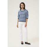 Kaffe - Gestreepte Gebreide Trui - Blauw - Dames