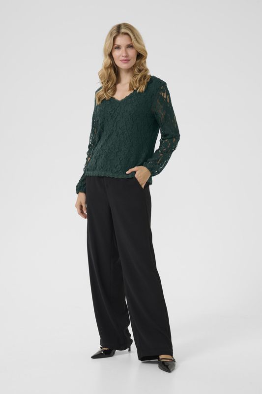 Blouse - Smaragd - Blouseshirt - Effen - Lange Mouw - Normale Pasvorm