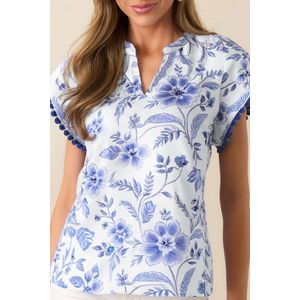 Bloemen Pompom Detail Linnen Top