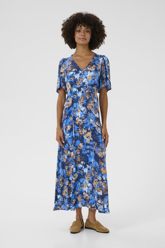 CULTURE - Jurk - Beige - 7/8 Lengte - Slanke Pasvorm - V-hals