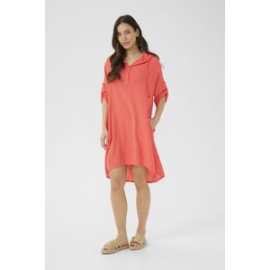 Jurk - Hot Coral - Regular Fit - Boven de Knie - Korte Mouwen