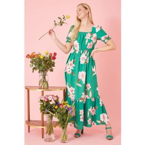 Yumi groene oversized zigeunerstijl maxi-jurk met bloemenprint