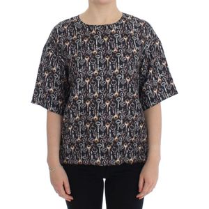 Dolce & Gabbana Grijs Gouden Sleutelmotief Zijde Blouse T-shirt