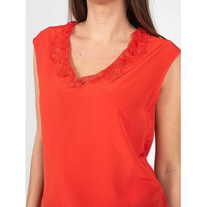 Pinko - Mouwloze Top - Rood - Hoogwaardige Stof - V-hals - Kant
