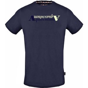 Aquascutum - Reflection Logo - T-shirt - Marineblauw - Ronde Hals - Korte Mouwen