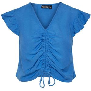 PIECES Geweven Crop Top PCMILANO Met Linnen Blauw - Maat M