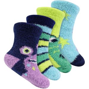 4 Pairs Multipack Baby jongens Antislip Sokken | Sock Snob | Assorted Design Gezellige Slippersokken met Grip - Assorted