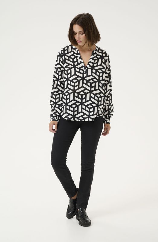 Blouse met lange mouwen Regular fit Chalk/Deep Black white black