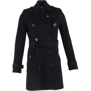 Burberry Gelijkmatige Dubbelrijige Trenchcoat in Zwart Wol