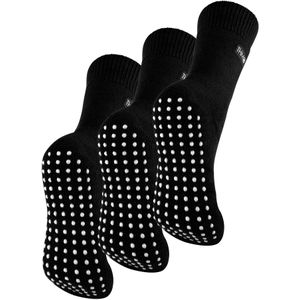3 paar multiverpakking dames fleece pantoffelsokken | THMO | Ademende Crew Indoor Thermische Sokken met Grip - Zwart