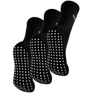 3 paar multiverpakking dames fleece pantoffelsokken | THMO | Ademende Crew Indoor Thermische Sokken met Grip - Zwart