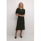 Jurk - CREbana Feminine - Groen - Midi Kantjurk - Korte Pofmouwen