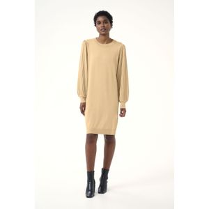 Jurk - Beige - Regular Fit - Lange Mouwen - Knie