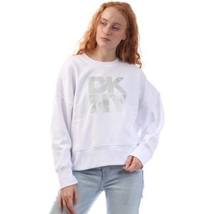 Dames DKNY Foil Logo Crew Neck Sweat in Wit zilver