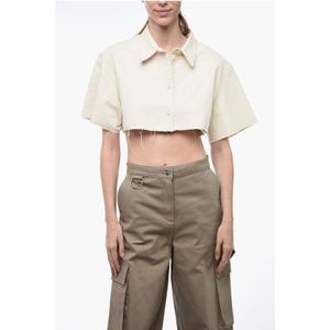 EXRAY Cropped Fit Shirt met Onafgewerkte Randen in Wit