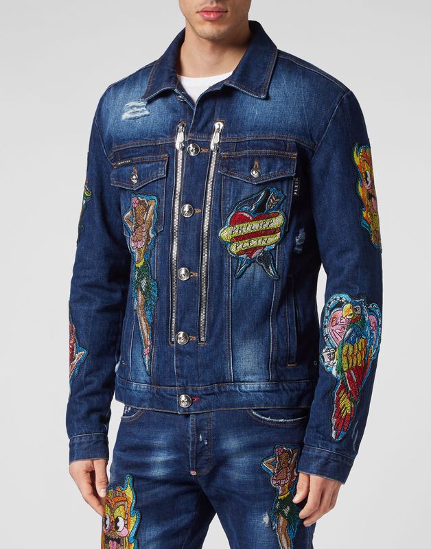 Philipp Plein - Denim Zip Jacket Hawaii - Blauw - Heren - Jack