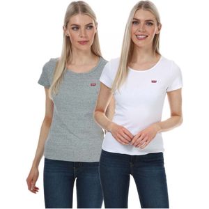 Levi's T-shirt met ronde hals voor dames, set van 2, wit en grijs