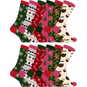 Dames kleurrijke nieuwe kerstsokken - 12 Pack