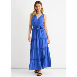 Blauwe Viscose Wrap Getailleerde Maxi Dress