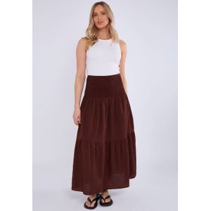 Chocolade Katoenen Gesmokte Maxi Rok