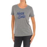 North Sails - T-shirt - Grijs - Dames - Katoen - Korte Mouwen - Geribbelde Halslijn