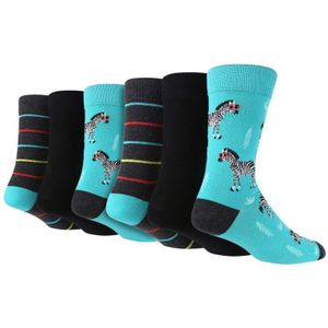 Wildfeet Heren 6 Paar Novelty Jacquard Sokken Multipack, Kerstsokken Voor Heren - Zebra - Maat 39 - 45