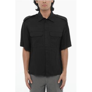 Kortmouwloos overhemd met dubbele borstzak in zwart