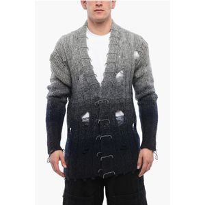 Wollen vest met distressed effect en kralendetail in grijs