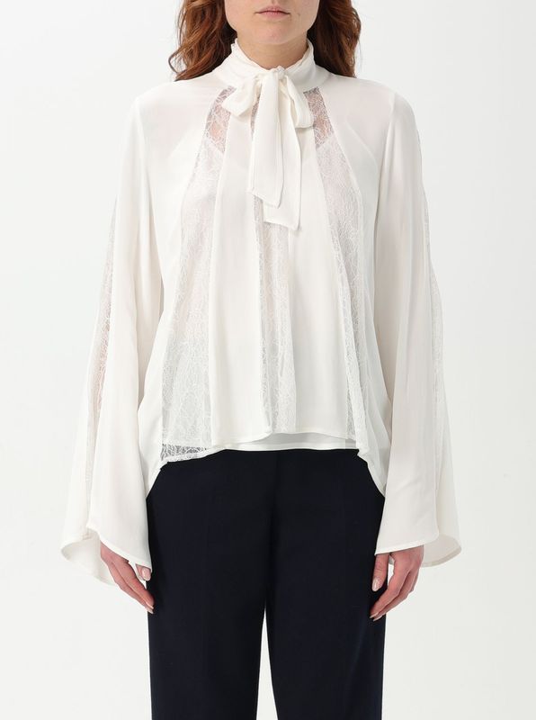 Lace-borduurzijde Blouse met Strik
