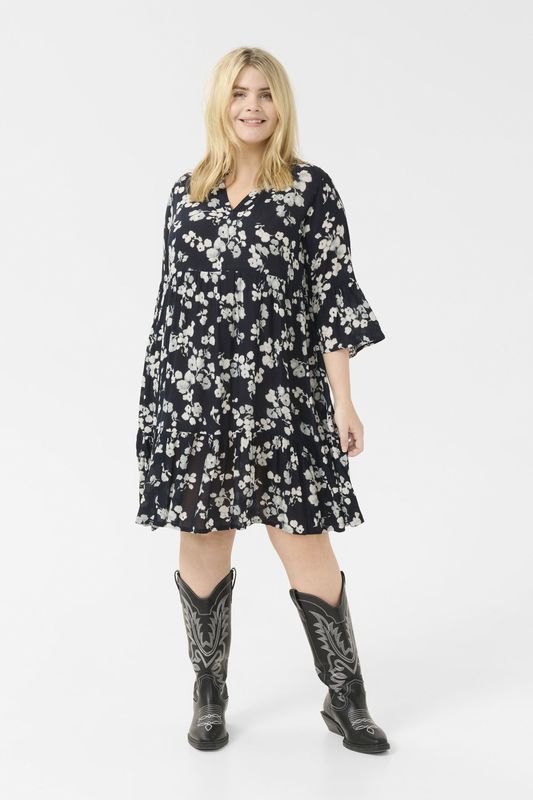 Jurk - A-shape - Navy - 3/4 Mouwen - 100% Viscose (LENZING™ ECOVERO™)