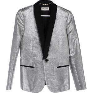 Saint Laurent Effen Blazer in Zilverkleurige Zijde