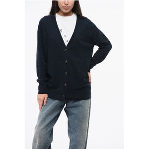 Effen V-hals vest van wol en nylon in blauw