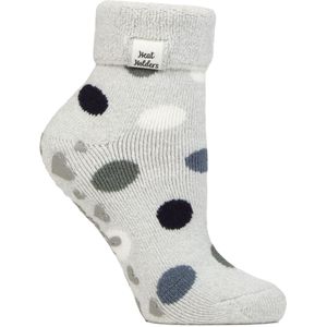 Dames Cosy Sok met Omgeslagen Rand | Heat Holders | Warme Fluffy Loungebroek voor Winter - Zilver Dots