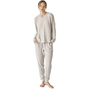 JJB5 Zacht gebreide damespyjama met lange mouwen en V-hals