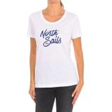 North Sails - T-shirt - Wit - Katoen - Korte Mouwen met Geribbelde Halslijn