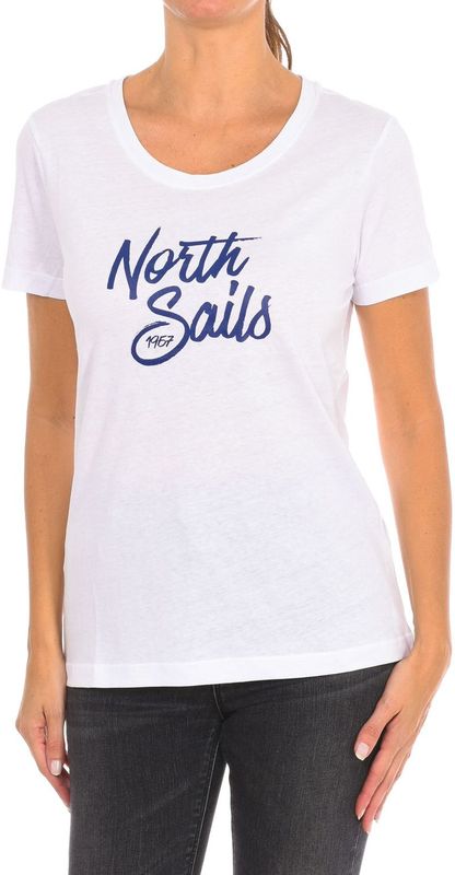 North Sails - T-shirt - Wit - Katoen - Korte Mouwen met Geribbelde Halslijn