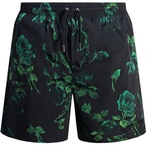 Dsquared2 Green Floral All-Over Design Black Swim Shorts - Maat M