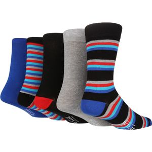 Wild Feet - Set van 5 bamboesokken voor heren | Gevormd - Blauwe / Zwarte Streep