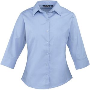Premier Dames/Dames Poplin 3/4 Mouw Shirt (Middenblauw)