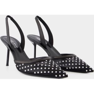 Paris Texas - Zwarte Slingback Pumps - Stof met Mesh-Kristal Detail