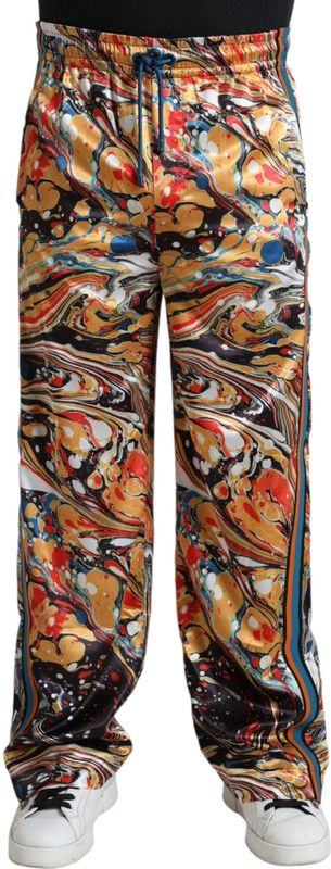 Dolce & Gabbana - Multicolor Marble Satin Tracksuit Broek - Veelkleurig - Polyester