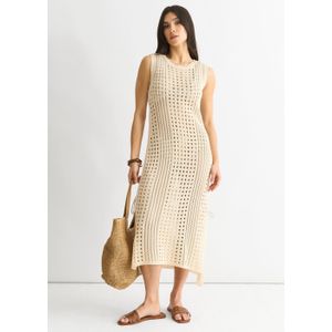 Beige gehaakte gebreide bodycon midi-jurk