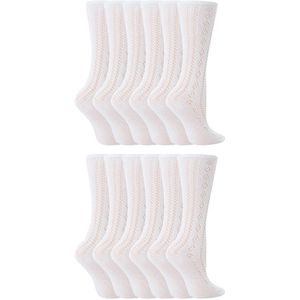 Set van 12 katoenen kniehoge witte sokken voor meisjes - Wit