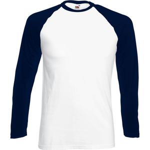 Fruit Of The Loom Heren baseballshirt met lange mouwen (Wit//Donker Marine)